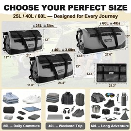 OSAH DRYPAK Waterproof Duffel Bag 25L/40L/60L – Heavy-Duty Motorcycle Tail Bag, Roll-Top Dry Bag for Travel, Camping, Boating, Kayaking, Outdoor Adventure
