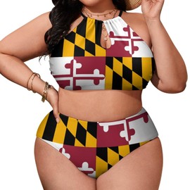 Tailbox Maryland State Md Flags Bikini Sets Swimsuits Plus Size for Women Two Piece Swimwear Slimming Bathing Suits Beachwear 2XL