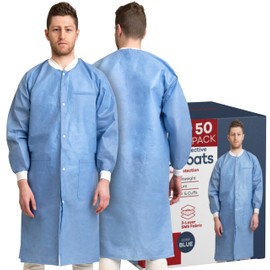 Medical Nation Disposable Lab Coats - Lab Coats for Adults with Knit Cuffs and Pockets (50, 3X-Large)