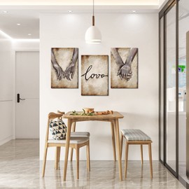 FuShvre 3 Piece Love Canvas Wall Art Hand in Hand Picture Painting Decorative Prints for Couple Lovers Bedroom Wall Decor Framed 16"x24" Each