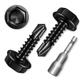 EASTPUK 100Pcs #8 x 5/8" Sheet Metal Screws, 410 Stainless Steel Self Drilling Hex Head Black Self Tapping Screws for Metal with Drill Bit