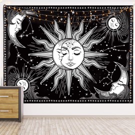 HOTMIR Wall Tapestry - Black and White Tapestry Wall Hanging Mystic Tapestry as Wall Art and Room Decor for Bedroom, Living Room, Dorm - Printed with Fringe (54x72 Inches, 140x185 cm)