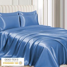 Pamposh Satin Silk Pillowcases For Hair And Skin 2 Pack Standard Size with Envelope Closure (2 Pcs Pillowcases (50 x 75 cm), Airy Blue)