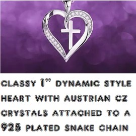 Fashion Jewelry Crystal cross heart faith Pendant On 22" 925 Sterling Silver Snake chain women