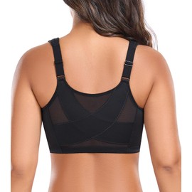 Exclare Women's Front Closure Posture Back Full Coverage Wirefree Everyday Bra(36DD, Black)