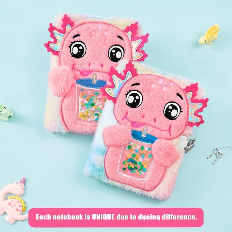 WERNNSAI Pink Axolotl Plush Kids Notebook
