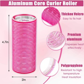 4 Pieces Hair Rollers Self Grip Roller Bangs Aluminium Core Curler Roller Hairdressing Curler for Long Hair Bang Roller Women Hairstyle (Rose Red, Light Pink, Purple, Black, 4.7 x 2 Inch)
