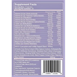 Natifi Conception Fertility Prenatal Vitamins Regulate Cycles, Balance Hormones, Aid Ovulation. Conception Multivitamin for Women. Healthier Pregnancy -60 Capsules- Folic Acid, Myo Inositol, Vitex.
