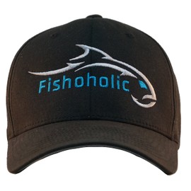 Baseball Fishing Hat 6 Colours & 3 Sizes. Fish Logo on Trucker Snap Back or Flexfit Fishaholic Reg Trademark Great Gift Ocean Saltwater Fly Trout Bass if You Hunt Quad BBQ Tailgate.