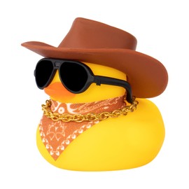 wonuu Car Dashboard Decoration Cowboy Hat Rubber Duck, Car Ducks Ornaments with Mini Colorful Hat Necklace Sunglasses Scarf (Brown)