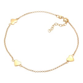 Anklet Silver Plated with 3 Heart Pendants, Golden Women's Heart Ankle Bracelet Adjustable for Women and Girls, Foot Jewellery Length 23-27 cm, 925 Sterling Silver, Sterling Silver