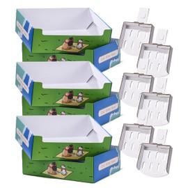 Disposable Cat Litter Box Set with Scoops, 6 Pack with 6 Shovels, Blue and Green Cartoon Design, 15x12x4.8 Inch, Travel Size Portable Boxes