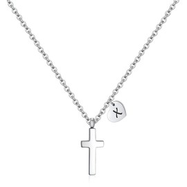Tiny Cross Necklace for Little Kids Girls Heart Initial Necklace Christmas Gifts First Communion Baptism Gifts Birthday Gifts Stainless Steel Pendant Jewelry for Teens Children Women Silver X