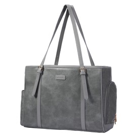 Lasaviin Fashion Dog Purse Pet Carrier Leather Bag for Small Dogs Cats Puppy, Portable Tote Bag Airline Approved Soft-Sided Carriers (Grey)