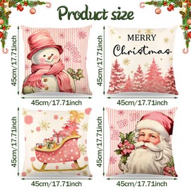 Pack of 4 Christmas Cushion Covers, Christmas Cushion Covers 45 x 45 cm, Christmas Decorative Cushion, Linen Cushion Cover, Christmas, Christmas Decoration for Living Room, Bedroom, Sofa Decorations