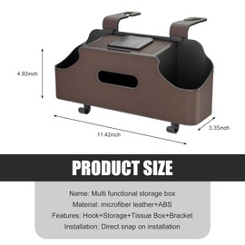 GRANDI 1 PC Backseat Organizer with Dual Cup Holder, Multi-function Tissue Hanging Box and 2 Hooks, Extra Rear Seat Road Trip Storage Accessories, Universal for Most Cars, Trucks, SUVs (Brown)