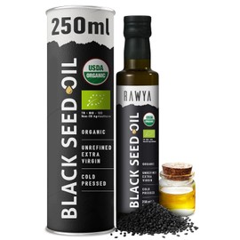 RAWYA Aceite de Comino Negro - Prensado En Frío - Comino Negro Turco - Nigella Sativa Premium Con Timoquinona - Kalonji - Sin Omg Ni Gluten - Suplementos Nutricionales - Sabor Extra Fuerte - 237 Ml