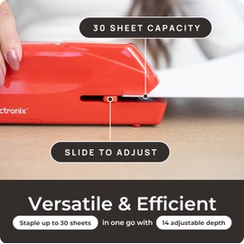 EcoElectronix EcoElectronix Portable Automatic Electric Stapler - 30 Sheet Capacity, Quiet Operation, Jam-Free and Easy Reload - AC Adapter/Battery Powered (Red)