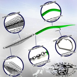 VMSIXVM Diamond Jigs Saltwater Fishing Lures, 1-16oz Casting Jigging Spoon Surf Fishing Sinking Flat Metal Jig with Tube Tail, Vertical Ocean Trolling Jig Bait for Striper, Bluefish, Tuna, Salmon