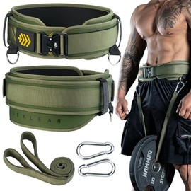 MANUEKLEAR 2-in-1 Weightlifting Belt & Dip Belt with 36.7 IN Rope, Double-Layer Weight Lifting Belts, Powerlifting Gym Weighted Belt for Pull Up Squat (Olive Drab, XL(38-41in))