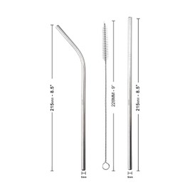 Stainless Steel Straw, Reusable Metal Straw Set with Cleaning Brush, Straws for Drinking Juices and Drinks, Reusable Straw Tube (2 Straight, 2 Bent, 1 Brush)
