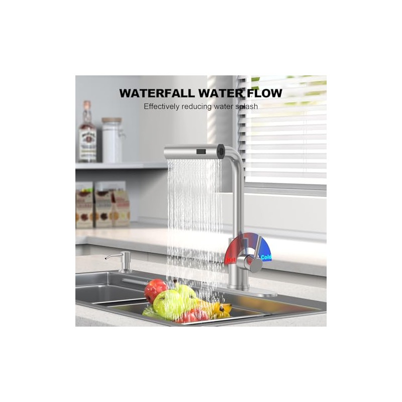 Brushed Nickel Kitchen Faucets with Pull Down Sprayer & Soap