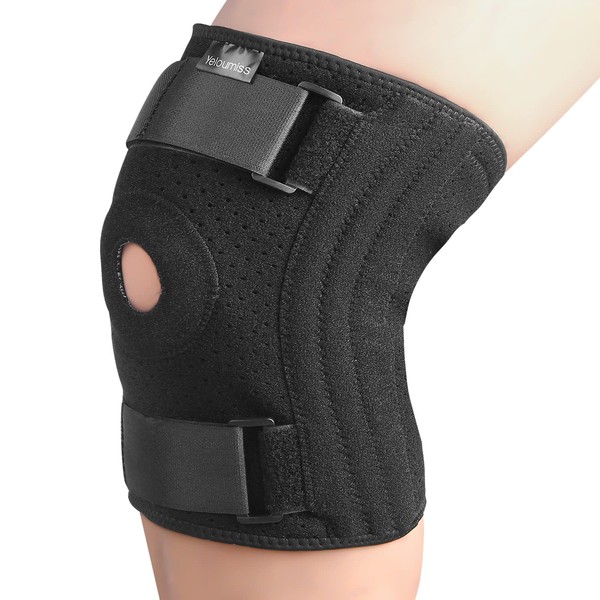 yeloumiss Knee Brace with Side Stabilizers Plus Sport Knee Support for Arthritis, Injury Recovery, Running, Weightlifting, Unisex, 1 Piece (3XL-4XL, Black)