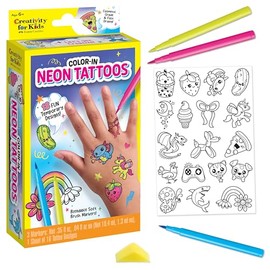 Creativity for Kids Color-In Neon Tattoos Mini Kit | Customize 18 Trendy Designs with Temporary Tattoo Markers | DIY Craft Kit for Kids | Great Spring Crafts (Ages 6+)