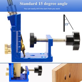 Pocket Hole Jig Set, Wooden Dowel Pocket Hole Drilling Template, Oblique Hole Drilling Template Furniture Making with 2 Pieces 9 mm Drill for Woodworking and Furniture Making Angle Drilling Aid