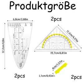 Set of 4 Parabolic Template Maths Geo Triangles Set Flexible Set Square with Handle Crystal Clear Parabola Ruler Normal Parabola Template Protractor and Ruler for School Office Designer