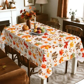 Arquiel Maple Leaf Tablecloth Rectangular, Orange Tablecloth Washable Vintage Thanksgiving Tablecloths Truck for Party Picnic Autumn Dinner Decor (152 x 304 cm)