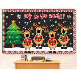 Christmas Bulletin Board Set Winter Christmas Classroom Decoration Kit Reindeer Xmas Tree Cutouts for Xams Holiday School Blackboard Chalkbaord Home Office Wall Decor
