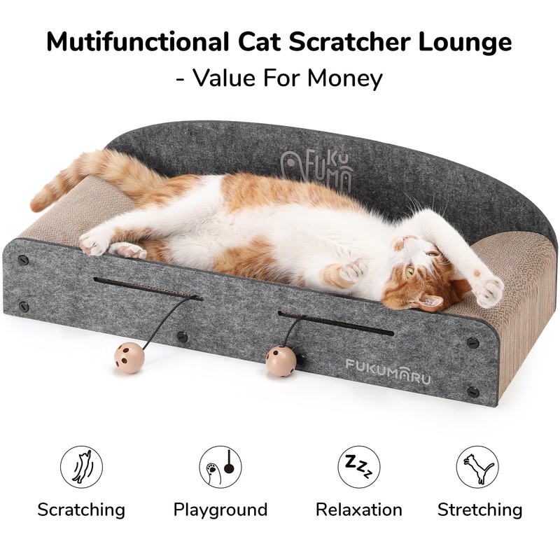 FUKUMARU 26 Inch Cat Scratcher Cardboard Lounge Bed, 2 Reversible