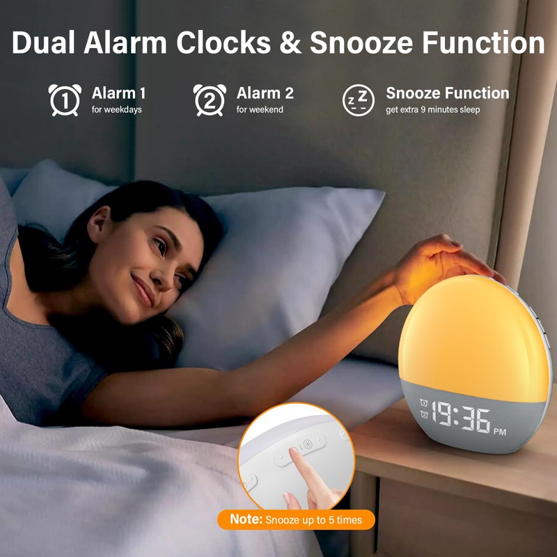OHFAMO Daylight Alarm Clock, Sunrise Alarm Clock with Digital Dual