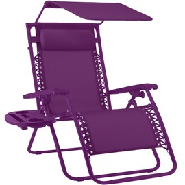 Best Choice Products Folding Zero Gravity Outdoor Recliner Patio Lounge Chair w/Adjustable Canopy Shade, Headrest, Side Accessory Tray, Textilene Mesh - Amethyst