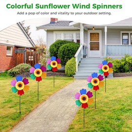6 Pack Flower Wind Spinners, Rainbow Garden Wind Spinners, 3D Flower Pinwheels Toys, 10.4 Inches Colorful Cloth Windmills Outdoor Decor for Lawns, Yard Parties, Weddings