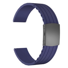 ULLCHRO Unisex Rubber Bracelet with Stainless Steel Silver Folding Clasp, navy blue, Strap.