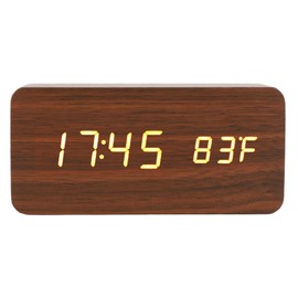 Wisoqu Reloj Despertador Electrónico, Pantalla Ancha LED Decorativa, Reloj Digital de Madera, Brillo de 3 Niveles con Pantalla de Temperatura y Humedad para Oficina
