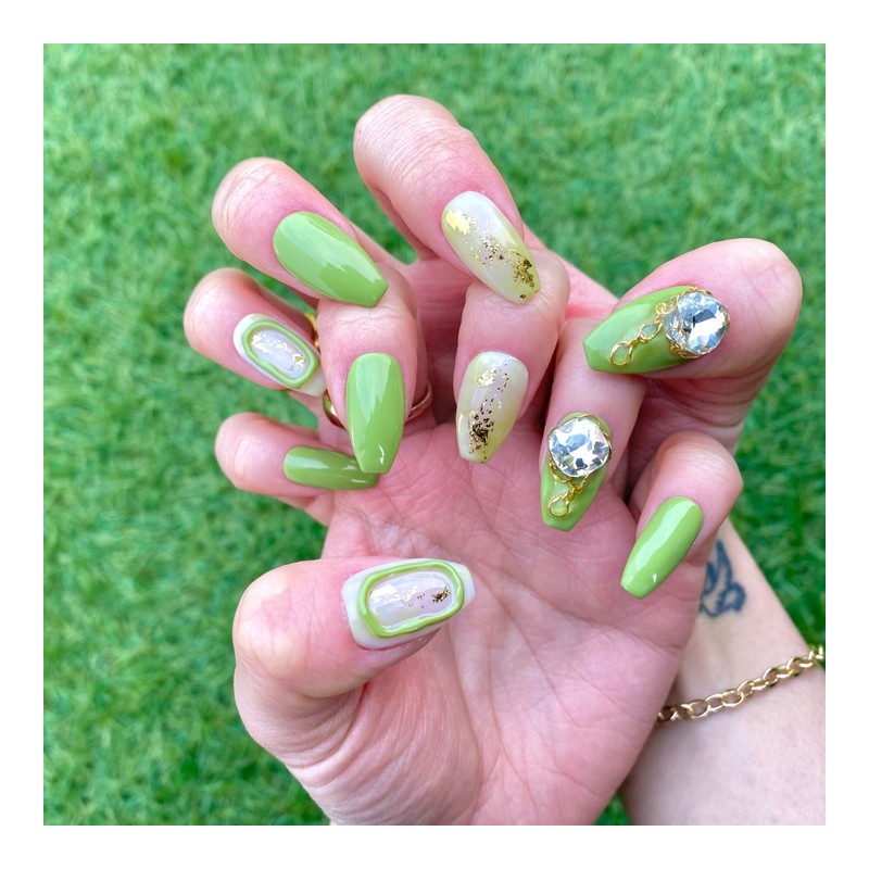 MunNail Moon Nail Green TeaColor changeable - Long Oval /