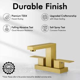 KES Brushed Gold Bathroom Faucet, Bathroom Sink Faucet 4-inch Centerset Brushed Gold Bathroom Faucet with Supply Lines SUS304 Stainless Steel, L4150LF-BZ [Fits All States, California Included]