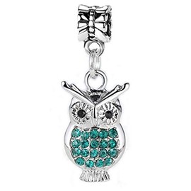 LaBenie Dangle Turquoise Green Crystal Owl Charm