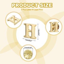 PATIKIL Letter H Lapel Pins, 2 Pack Initial Alphabet Collar Pins Letter Copper Brooch Pins for Mens & Womens Shirt Dress Suits Business Events, Gold