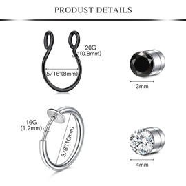 AVYRING Fake Nose Ring Fake Piercings Fake Nose Rings Magnetic Nose Ring Fake Nose Stud Fake Nose Piercing Fake Septum Piercing Fake Nose Hoop Faux Nose Rings for Women Men Sliver Black