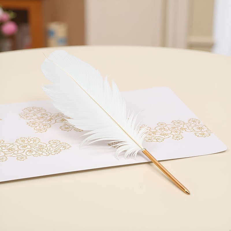 Labriciyon White Feather Pen, Feather Ballpoint Pen Black Inks Pen