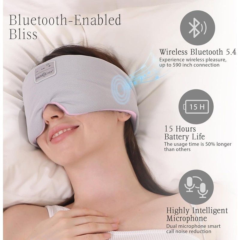 MUSICOZY Sleep Headphones with Bluetooth, Wireless Sleep Headband for Side