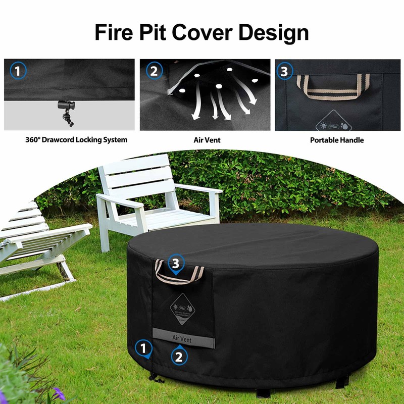 QH.HOME Fire Pit Cover Round Super Waterproof, 48" D X