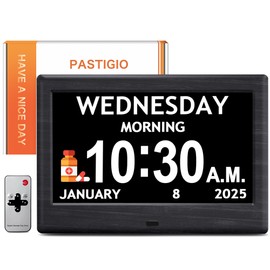 7'' Digital Clocks, 12 Reminders & 6 Alarms, Dementia Clock with Date and Time for Elderly, Auto-Dimming, Button & Remote Control, Auto DST, Digital Calendar for Seniors Large Display, Black Woodgrain