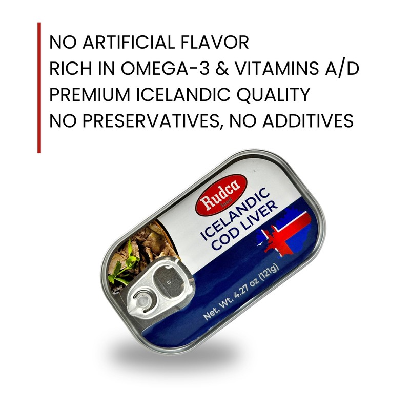 Rudca Food Icelandic Cod Liver - Wild-Caught in Own Oil