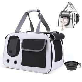 Vervex Transportador para Gatos y Perros hasta 15-17 lbs, Bolso Transportador Plegable de Lados Suaves con Base Resistente, Cortina Enrollable y Bolsi