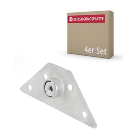 Gedotec Mounting plate for furniture feet made of metal, KEA, 4 pieces, mounting plates for screwing, table leg connector, galvanised steel, triangular plate with M10 thread, integrated spring